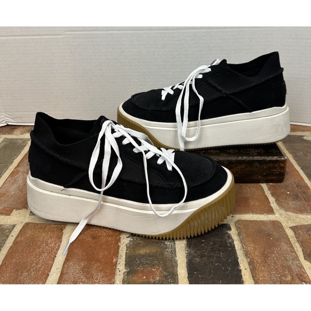 UGG Black Suede Knit EZ-Duzzit Platform Sneakers Lace Up Chunky Shoes Women's 11